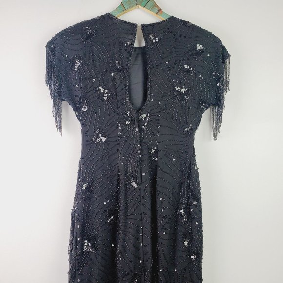 Vtg 80s Stenay Flapper Style Full Beaded Dress Sz 2P - Picture 8 of 10